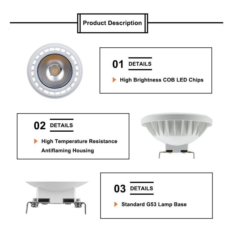 Lustaled AR111 GU53 Spot Light Bulb 12W LED G53 COB LED Track Light for Commercial Lighting and Residential Lighting