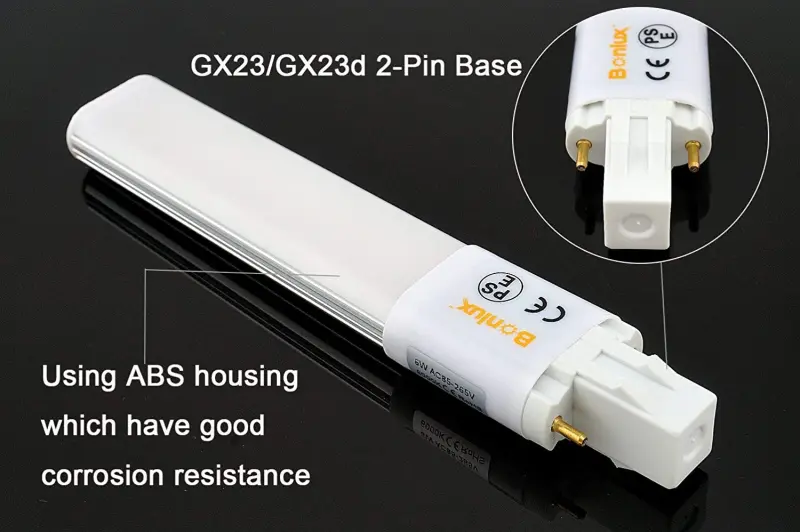 Bonlux 2-pack 6W GX23 LED light Bulbs 2-Pin LED PL Retrofit Lamp 13W GX23 Base CFL Replacement GX23 LED Tube PL Horizontal Recessed Down Light