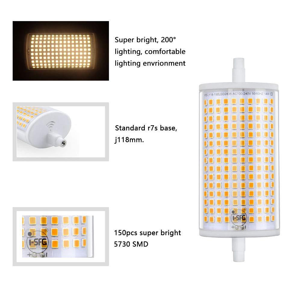 Bonlux 118MM LED Light Bulb Soft White J118 R7S Dimmable LED Flood Light 14 Watt Double Ended LED Bulb, J Type Halogen 100-150W R7S Quartz Tube Lamps