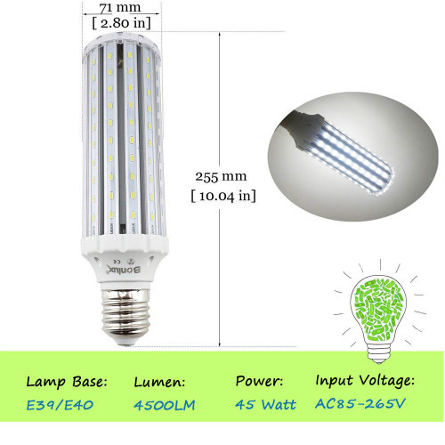 Bonlux LED Corn Bulb E39 Mogul Screw Base E40 45W LED Commercial Corn Light High Bay LED Retrofit Bulb For Garage Street Path Light
