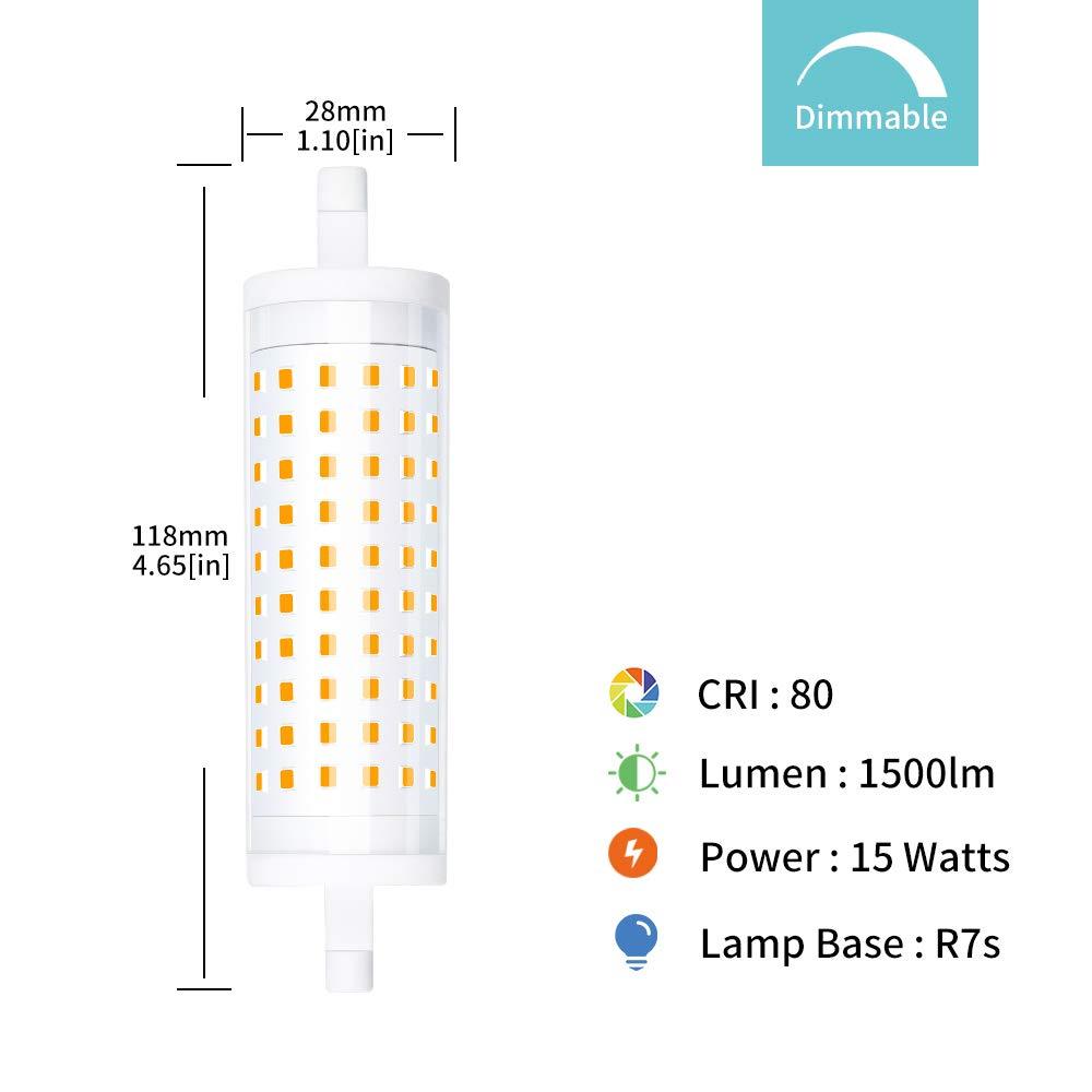 Luxvista 15W Dimmable R7s LED Bulb 118mm  Double Ended R7s J118 J Type LED Light Bulb 150W Halogen Bulbs Equivalent for Floodlight, Workshop Lighting,