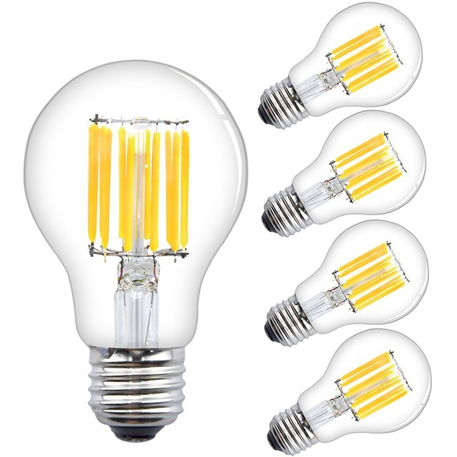 Lustaled 12W LED A19 Dimmable Filament Light Bulbs A60 LED Clear Glass Vintage Edison Style Lights Medium E26 Base  (4-Pack)
