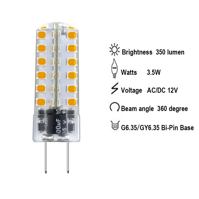Aluxcia 3.5W AC/DC 12V G6.35 LED Light Bulb, G6.35/GY6.35 Bi-Pin Base T3 JC Type LED 35W Halogen Replacement Bulb ,4-Pack