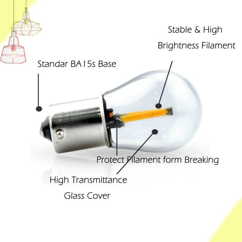 Luxvista Ba15s LED Brake Light Bulb, 2W 12V Car LED Turn Signal Bulb Red/Yellow/White Bayonet Base Bulb Work as Backup Reverse Light LED