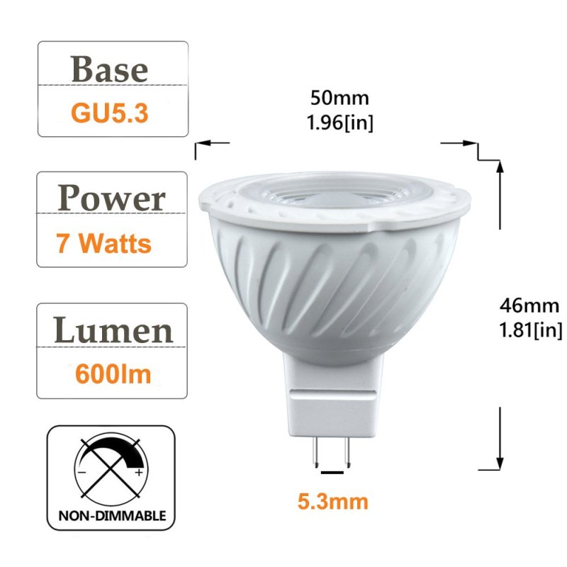 Lustaled 7 Watts MR16 GU5.3 LED Lights 12V LED MR16 Landscape Bulbs with GU5.3 Bi-pin Base 50W Halogen Spotlights Equivalent