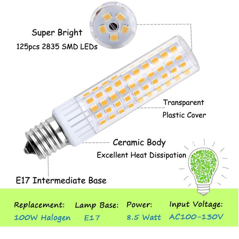 Bonlux 8.5W Dimmable LED E17 Appliance Light E17 Intermediate Base 100W Halogen Equivalent Under-Microwave Stove Light (4-Pack)