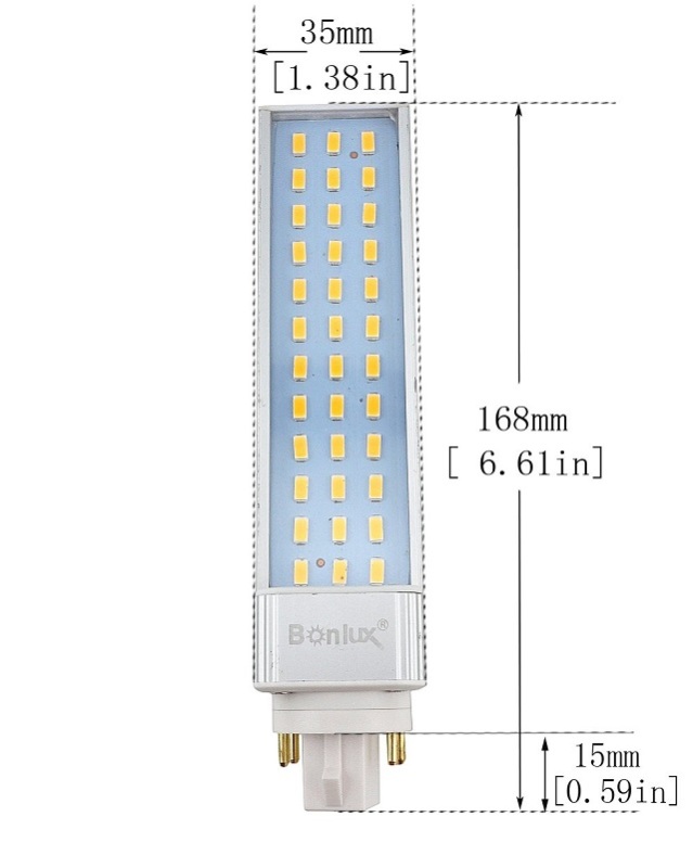 Bonlux 13W GX24 4-Pin Rotatable LED PLC Lamp 26W CFL Repalcement LED G24Q/GX24Q Harizontal Recessed Down Light 2-Pack