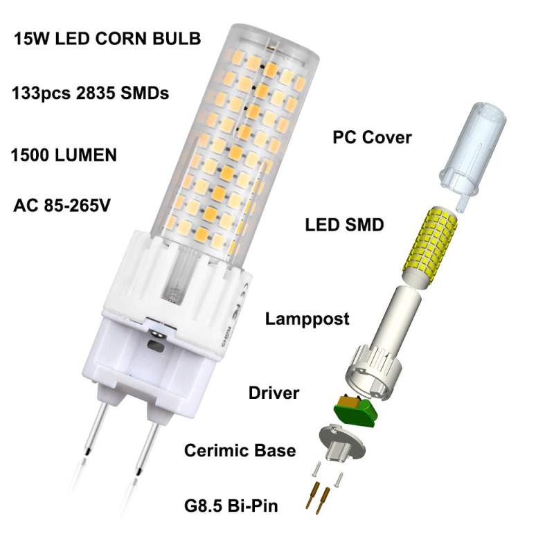 Bonlux 15W G8.5 LED Light Bulb G8.5 Bi Pin Base Corn Light 150W Halogen Replacement, 2-Pack