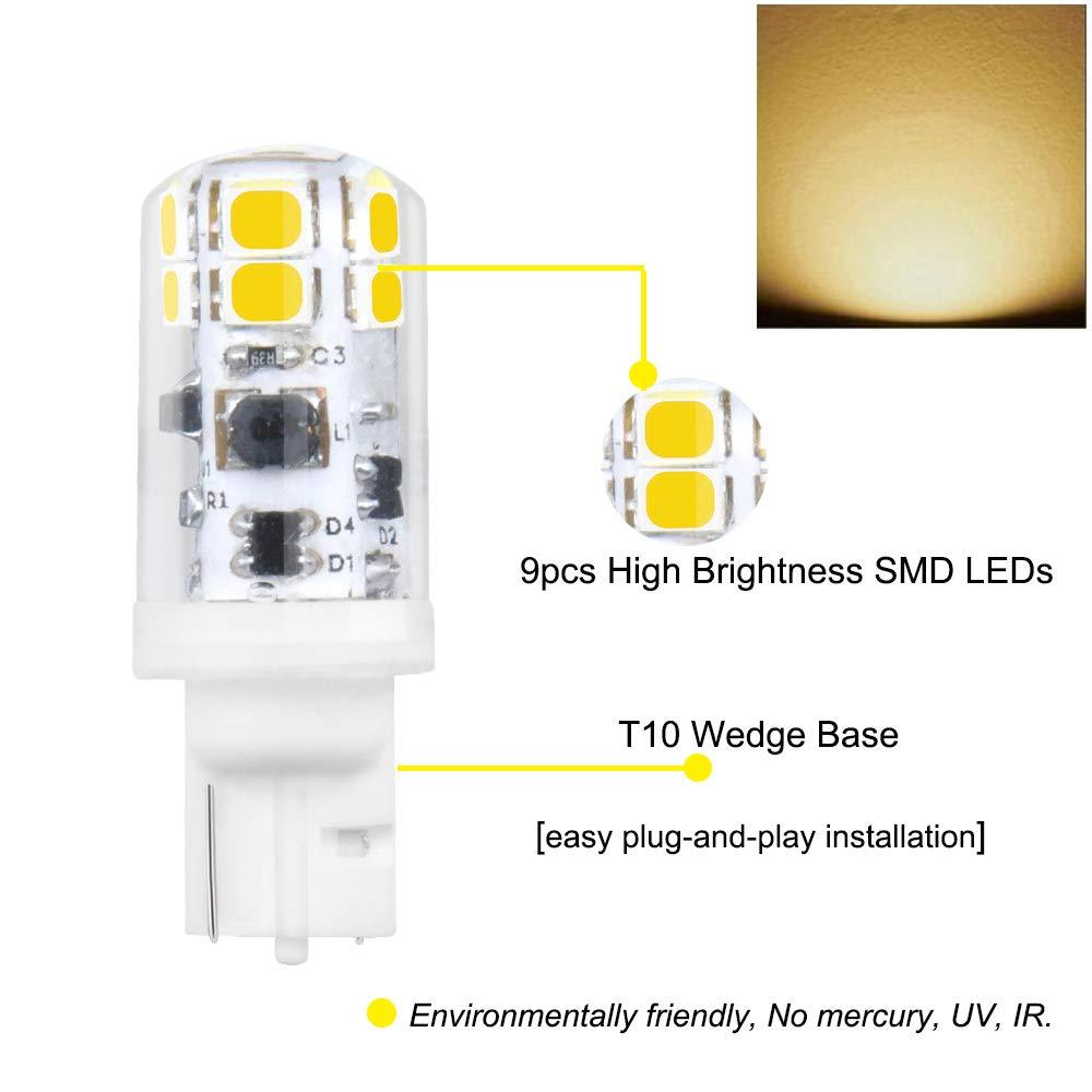 Lustaled 3W T5 T10 LED Wedge Base Light Bulb, T10 194 LED Bulb 30W Halogen Replacement