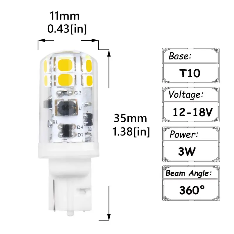 Lustaled 3W T5 T10 LED Wedge Base Light Bulb, T10 194 LED Bulb 30W Halogen Replacement