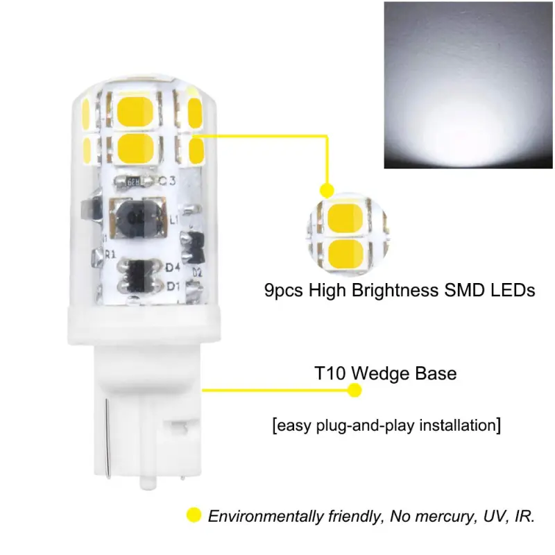 Lustaled 3W T5 T10 LED Wedge Base Light Bulb, T10 194 LED Bulb 30W Halogen Replacement