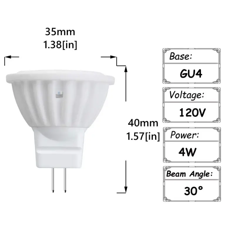 Lustaled Dimmable LED MR11 GU4 Light Bulbs G4/GU4 Bi-Pin Base LED Bulb 4W Ceramic LED Spotlight Lamp 35W Halogen Replacement(4-Pack)