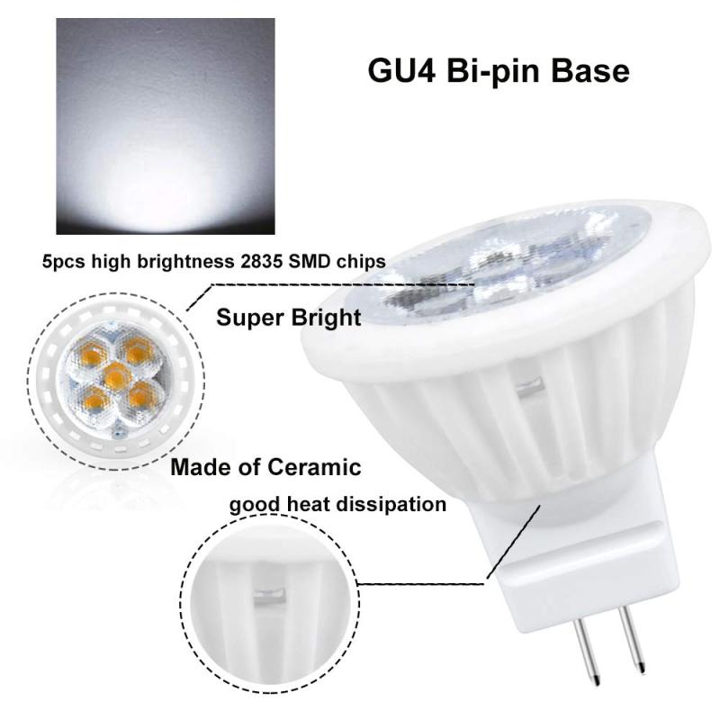 Lustaled Dimmable LED MR11 GU4 Light Bulbs G4/GU4 Bi-Pin Base LED Bulb 4W Ceramic LED Spotlight Lamp 35W Halogen Replacement(4-Pack)