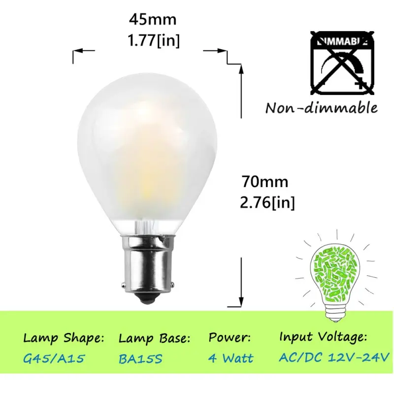 Bonlux LED 1156 BA15S Vanity Light Bulb - 4W 20-99 1141 1383 BA15S Single Contact Bayonet LED Vanity Mirror Bulb  (2-Pack)