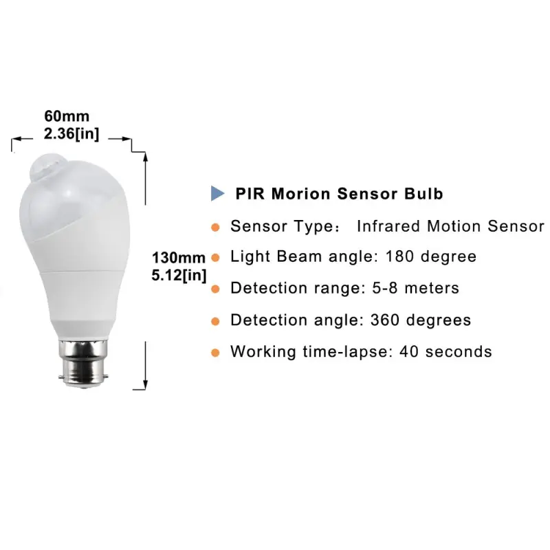 Bonlux LED PIR Motion Sensor Light Bulb B22 5W LED Motion Sensor Indoor Light Bulb Bayonet Cap with Photo Sensor (2pcs)