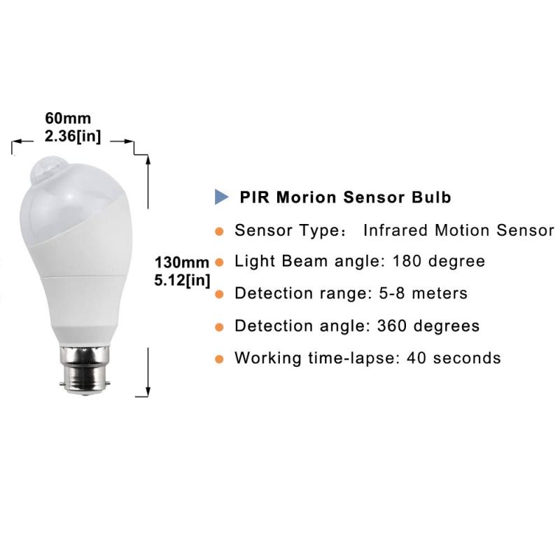 Bonlux LED PIR Motion Sensor Light Bulb B22 5W LED Motion Sensor Indoor Light Bulb Bayonet Cap with Photo Sensor (2pcs)