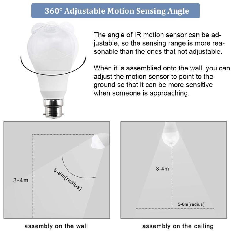 Bonlux LED PIR Motion Sensor Light Bulb B22 5W LED Motion Sensor Indoor Light Bulb Bayonet Cap with Photo Sensor (2pcs)