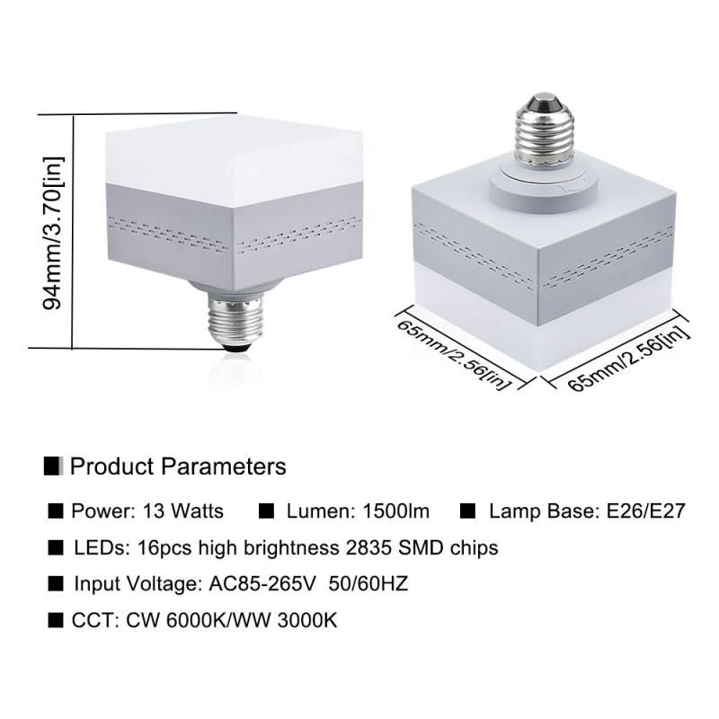 For USA 100% Free 13W LED E26 Square Lighting with Rotatable Base Daylight 6000K