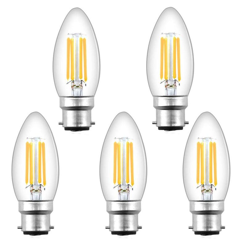 For UK 100% Free 4W C35 B22 LED Candle Filament Bulb Dimmable Small Bayonet Cap Candle Light Bulbs Equivalent 35-40W Incandescent Bulb