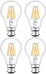 For UK 100% Free 4-Pack A60 B22 Dimmable LED Light Bulb 8W Bayonet BC Filament Bulb  70W Equivalent 750lm Warm White 2700K(4-Pack)