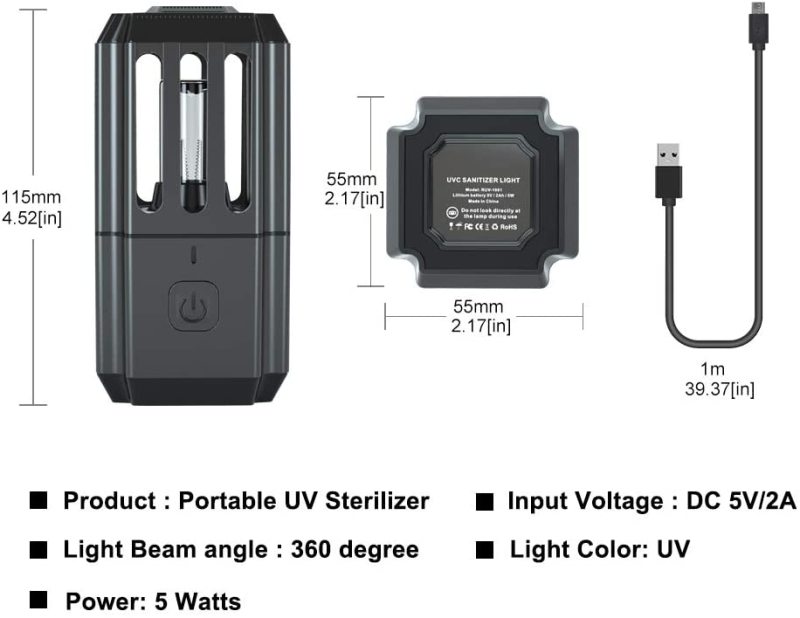 Free For USA Portable UV Sterilizer Disinfection Lamp, USB Port UVC &amp; Ozone Air Sanitizer