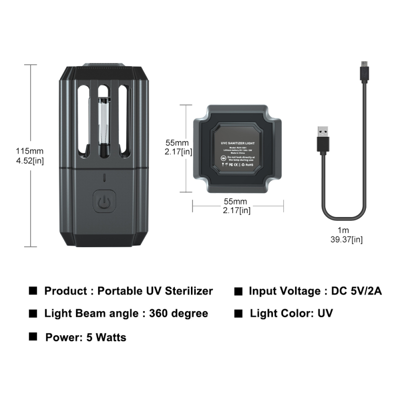 Portable UV Sterilizer Disinfection Lamp, USB Port UVC &amp; Ozone  Air Sanitizer Mini Ultraviolet Germicidal Light