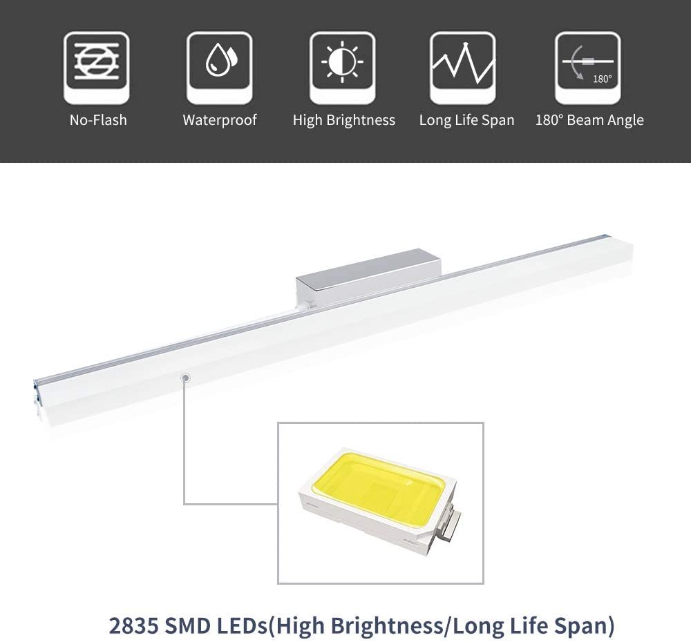 22.4”LED Bathroom Vanity Light Fixtures Over Mirror 9W Modern Bathroom Mirror Front Wall Lamp Stainless Steel Bath Vanity Lighting for Make Up Dressin
