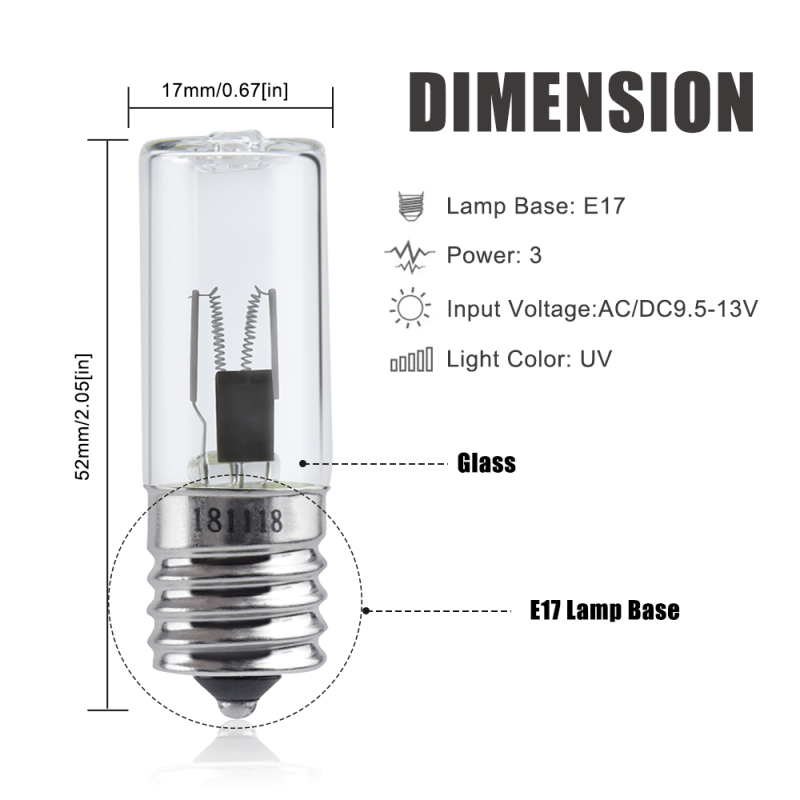 Ultraviolet Sterilizer Disinfection Light Bulb, 3W UV Ozone Germicidal Light E17 Intermediate UV-C Air Purifier Replacement Bulb for GG1000, GG1000CA