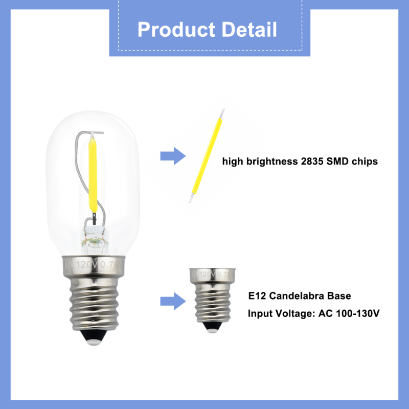 1W C7 LED Night Light Bulb - 120V E12 Candélabre Base LED Filament Ampoule Lustre C7 Candle Bulbs 10W Incandescent