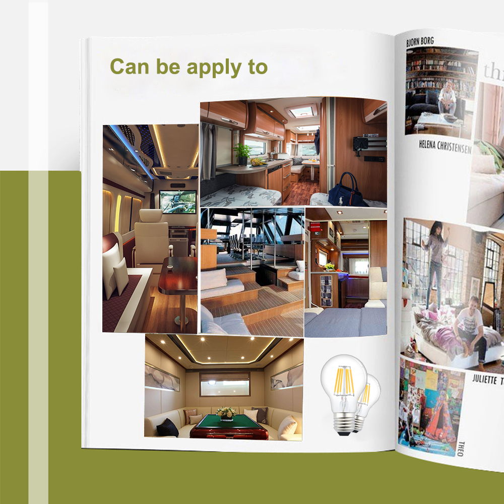 AC/DC 12-36V 6W E27 A60 RV Camper LED Light Bulb Antique Clear Glass Finish Filament Bulbs Equivalent 75W Halogen