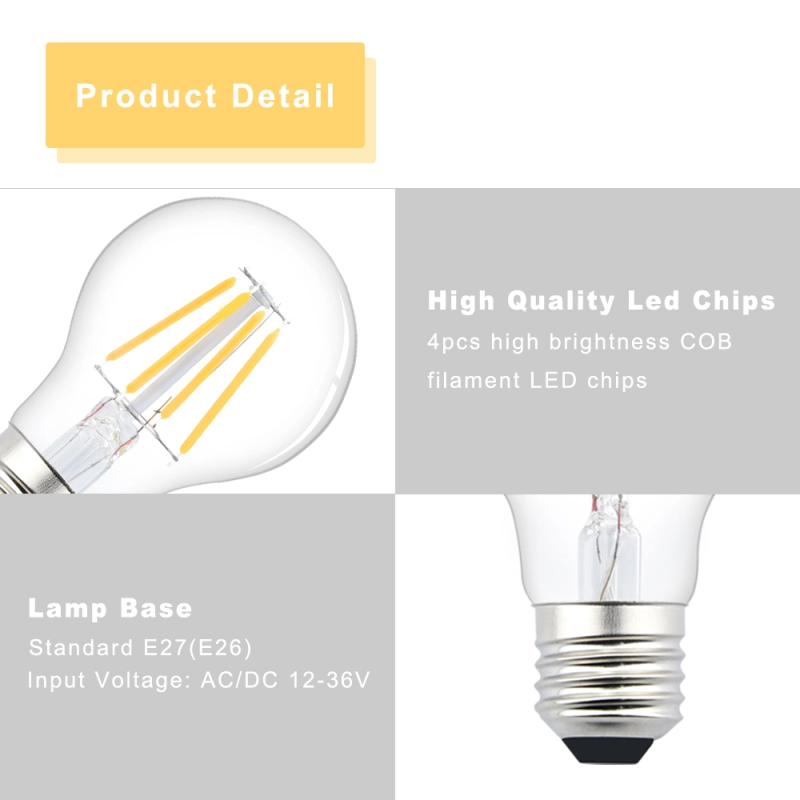 Edison light bulb A19 4W E27 vintage lamp filament illuminantAC / DC 12-36V 360 ° beam angle replacement to 50W(2-pack)