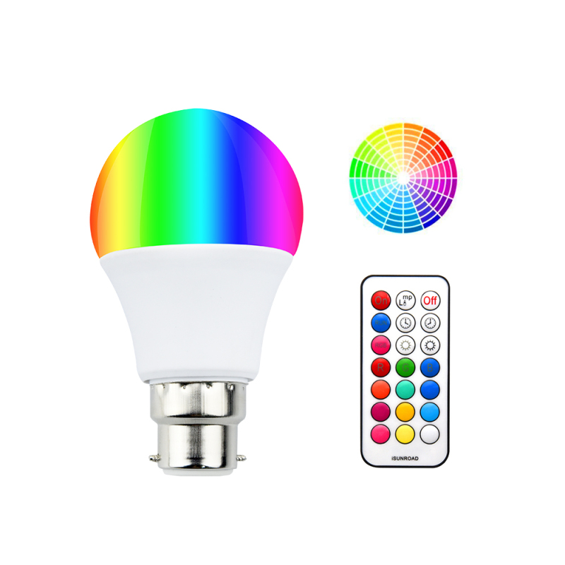 Colour Changing RGB B22 Dimmable LED Bulb 10W, RGB + Warm White, 12 Color, Memory &amp; Timing Function, Bayonet RGBW Coloured LED Light Bulbs(2 Set)