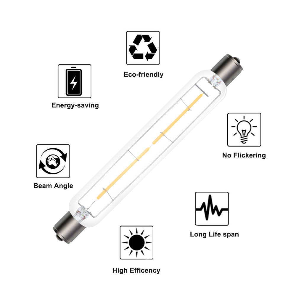 2.5W S15s LED Light Bulbs 221mm Warm White 2800K 30W S15s Fitting Lamp Replacement T25 Tubular Clear Filament Lightbulb LED S15 Strip Tube