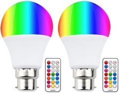 Colour Changing RGB B22 Dimmable LED Bulb 10W, RGB + Warm White, 12 Color, Memory & Timing Function, Bayonet RGBW Coloured LED Light Bulbs(2 Set)