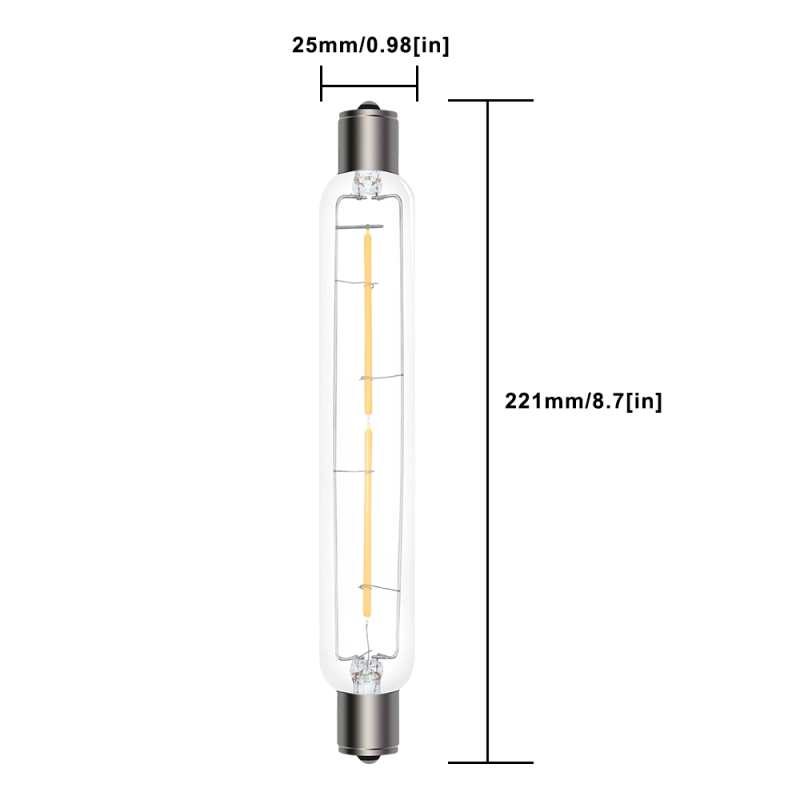 2.5W S15s LED Light Bulbs 221mm Warm White 2800K 30W S15s Fitting Lamp Replacement T25 Tubular Clear Filament Lightbulb LED S15 Strip Tube