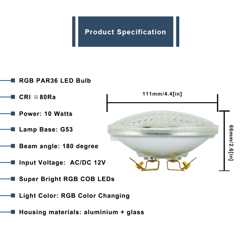 RGB PAR36 LED Spotlight, 10W 12V Flood Light Landscape PAR36 AR111 G53 LED Bulb Waterproof IP65 RGB Color Changing PAR36 Light