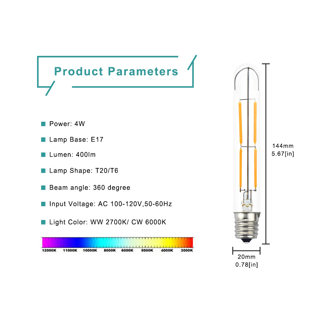 4W Dimmable T6.5 LED Exit Sign Clear Light Bulbs- Lustaled 120V T6.5 LED Appliance Lights E17 Inteediate Base 40W Incandescent
