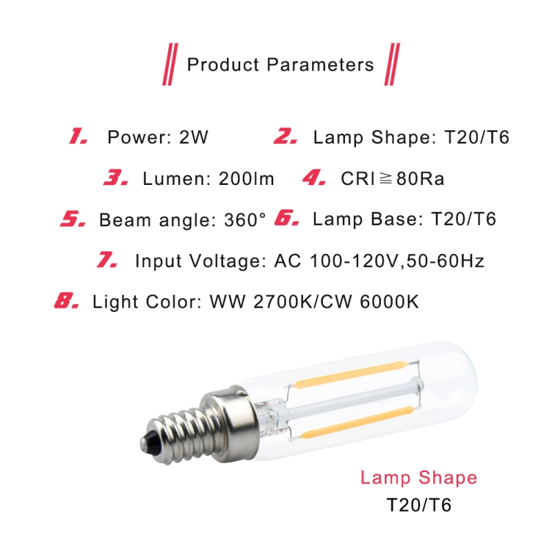 Candelabra Base E12 LED Light Bulbs, T6 LED Bulb Tubular Filament Candle Base LED Bulb, E12 Edison Bulb Replace E12 20W Incandescent