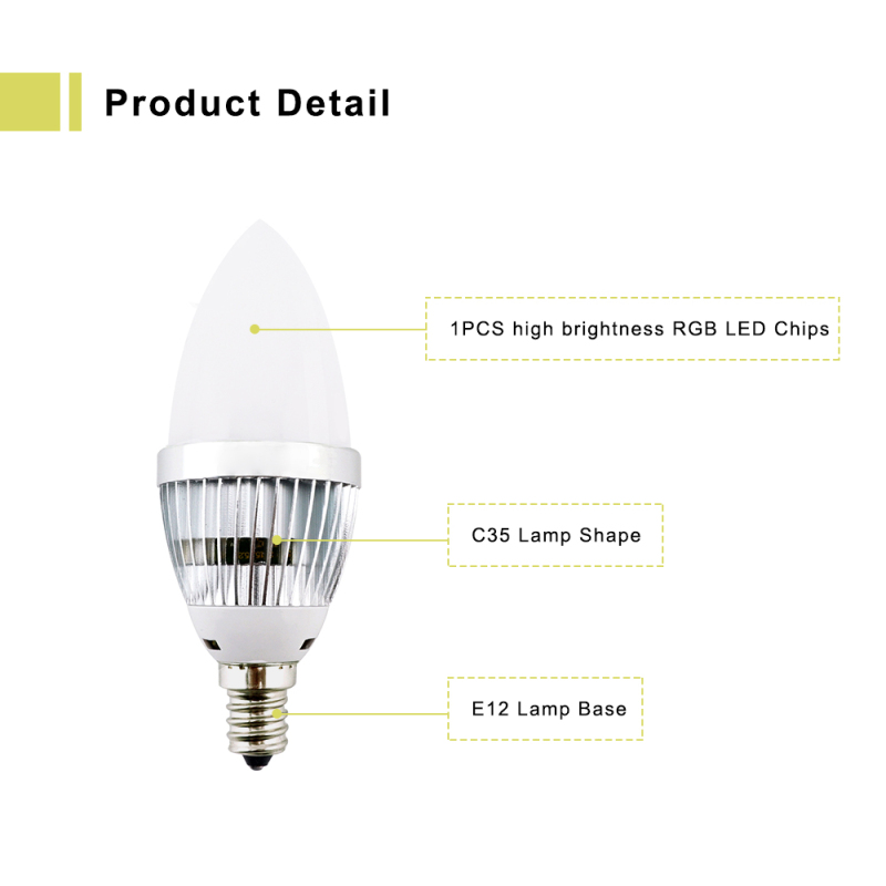 3W Dimmable RGBW LED E12 Candelabra Base Bulb - Lustaled Color Changing C35 LED E12 Chandelier Light Bulbs with Romote Controller
