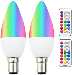 Colour Changing RGB B15 Dimmable LED Candle Bulb 3W, Small Bayonet Cap, 12 Color, Memory & Timing Function, RGBW Coloured SBC LED Candle Light Bulb