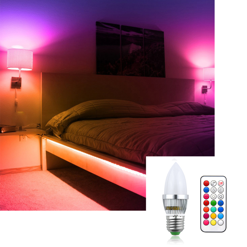 RGB E27 LED lamp 3W dimmable C35 candle bulb 220V RGB + cold white 6000K light bulb 16 color changing bulbs 120 ° with IR remote control