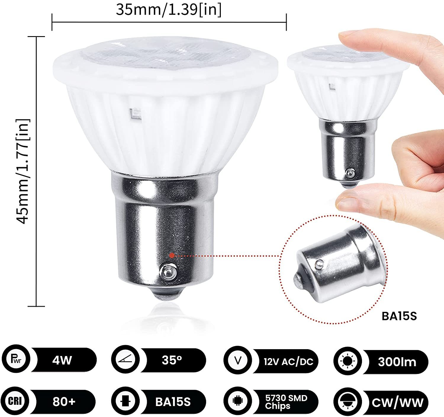 1383 1156 1139 1141 R12 LED Reflector Light Bulb, 4W 12V Elevator Bulbs BA15S Single Contact LED Reading Bulb