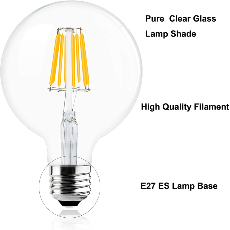 8W Dimmable Vintage G125 LED Filament Bulb with Medium Screw E26/E27 Base