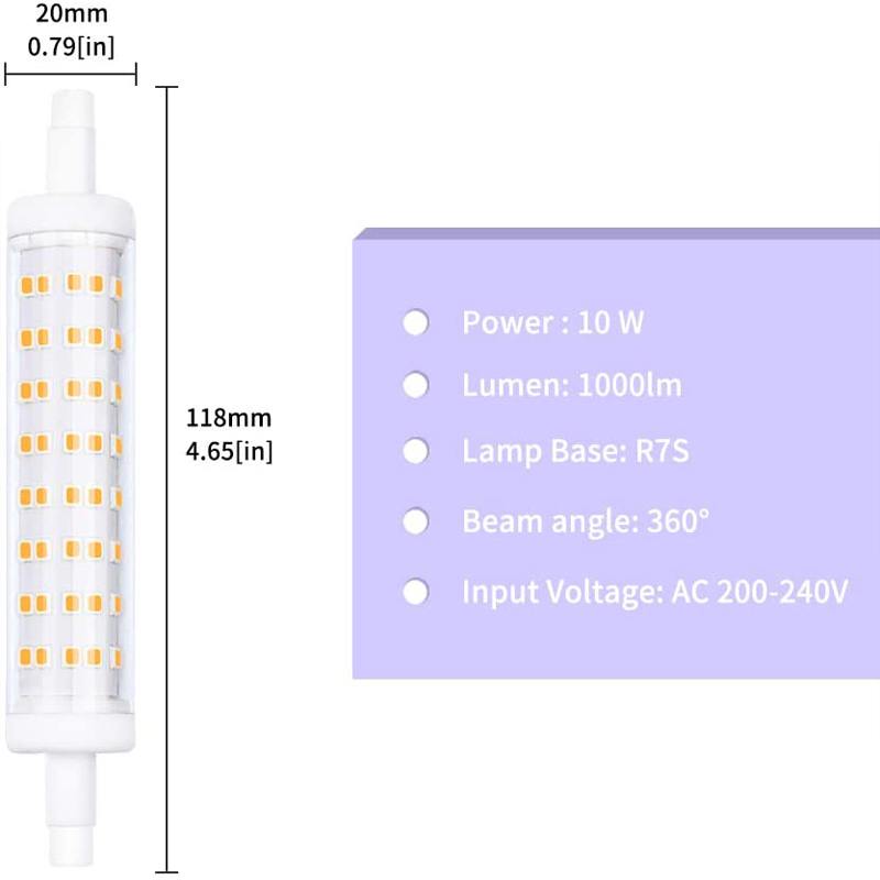 10W R7s LED Linear Light Bulb 118mm Floodlight 80W R7s J118 Halogen Bulb Replacement (2-Pack)