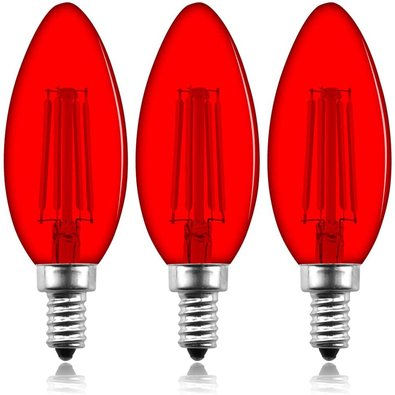 4W E12 Dimmable C35 LED Candelabra Filament Bulb for Bars Party Chandelier Holiday Decoration (3-Pack)