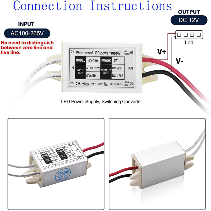 15W LED Power Supply Driver Transformer 120V AC to 12V DC Converter (2-Pack)