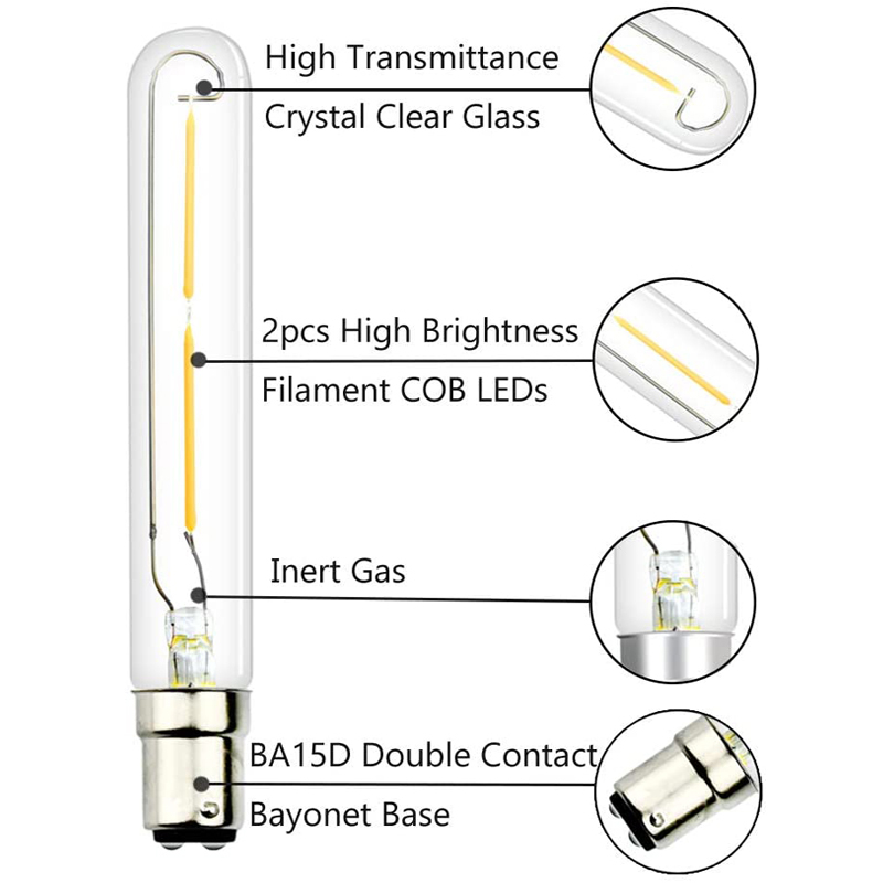2W Dimmable BA15D LED T6.5/T20 Tubular Exit Sign Light Bulb 130MM (3-Pack)