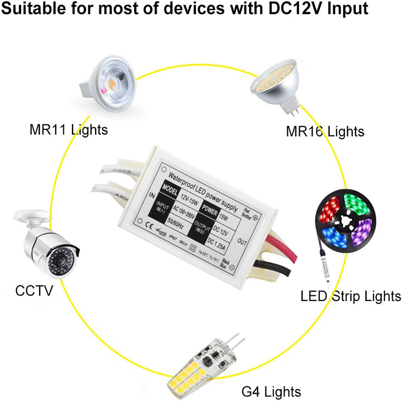15W LED Power Supply Driver Transformer 120V AC to 12V DC Converter (2-Pack)