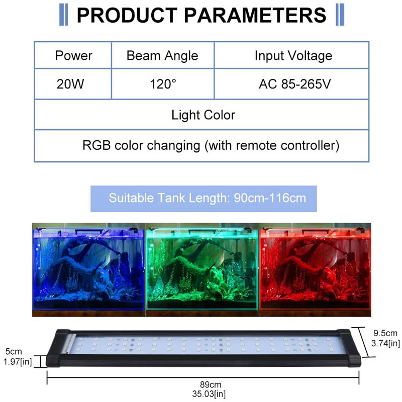 Dimmable RGB LED Aquarium Light LED Color Changing Fish Tank Light (1-Pack)