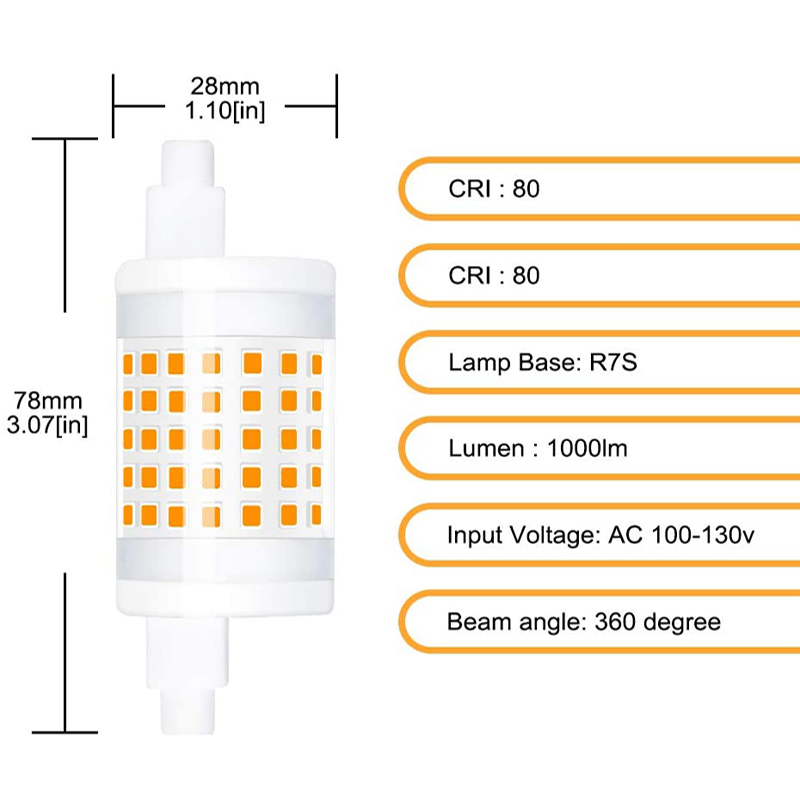 10W Dimmable R7s 78mm LED Light Bulb Double Ended J Type T3 J78 R7s LED Bulb (2-Pack)